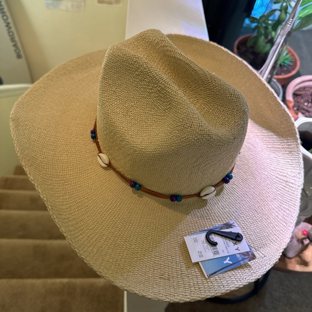 Beaded Straw Hat with Shell Accents